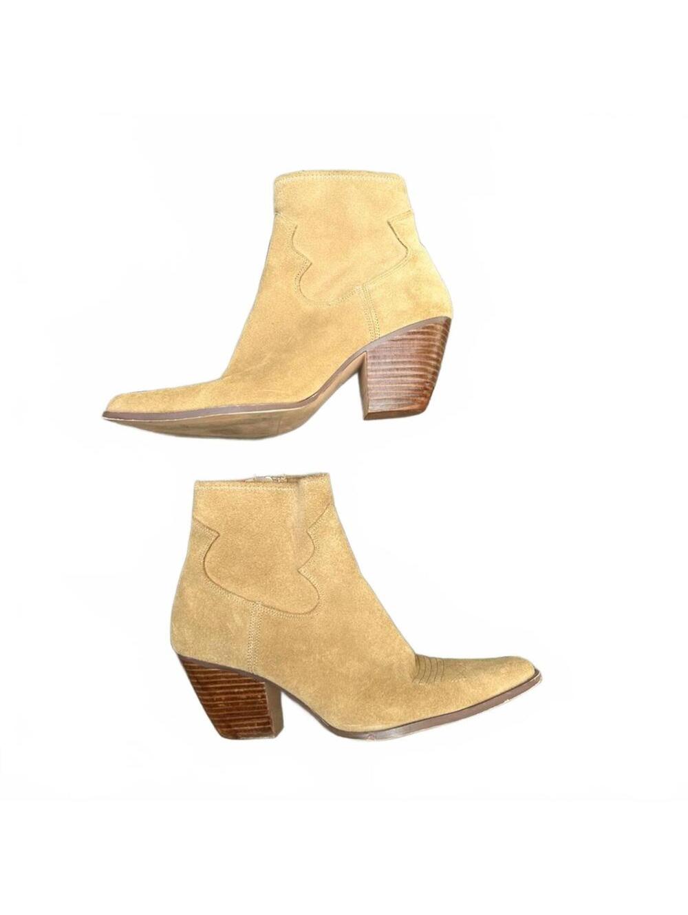 Bershka Suede Ankle Booties 2.75” Block Heel Pointy Tie Inner Zip | Size 37 6.5
